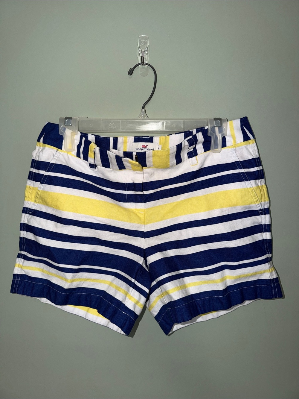 Vineyard Vines Striped Linen Cotton Shorts Size 4 Navy Yellow White